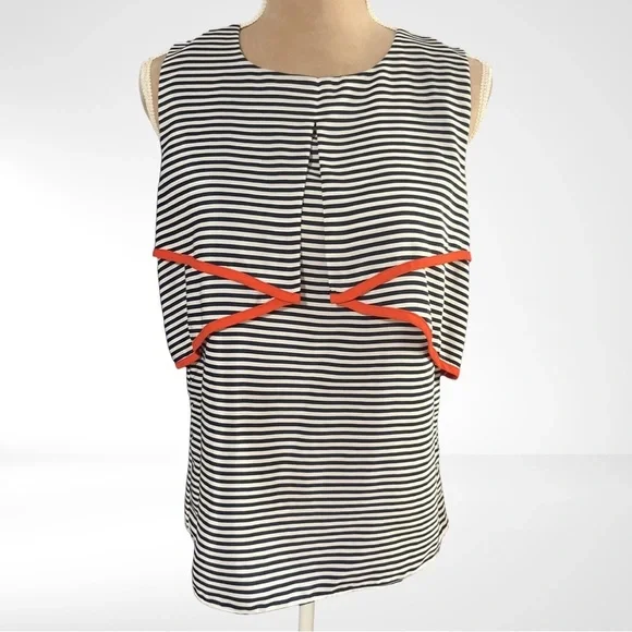 THLM Navy and White Striped Blouse with Orange Piping Detail EUC Size Small - Picture 1 of 7